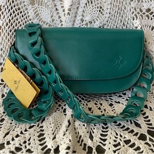 NWT $199 Patricia Nash Veg Chelsey Chain Link Crossbody Teal Leather